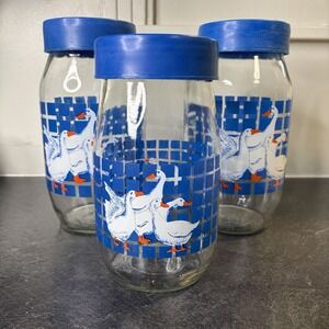 Vintage Carlton Glass Country Geese Set Of 3 Canister & Blue Lids 2L & 1.5L